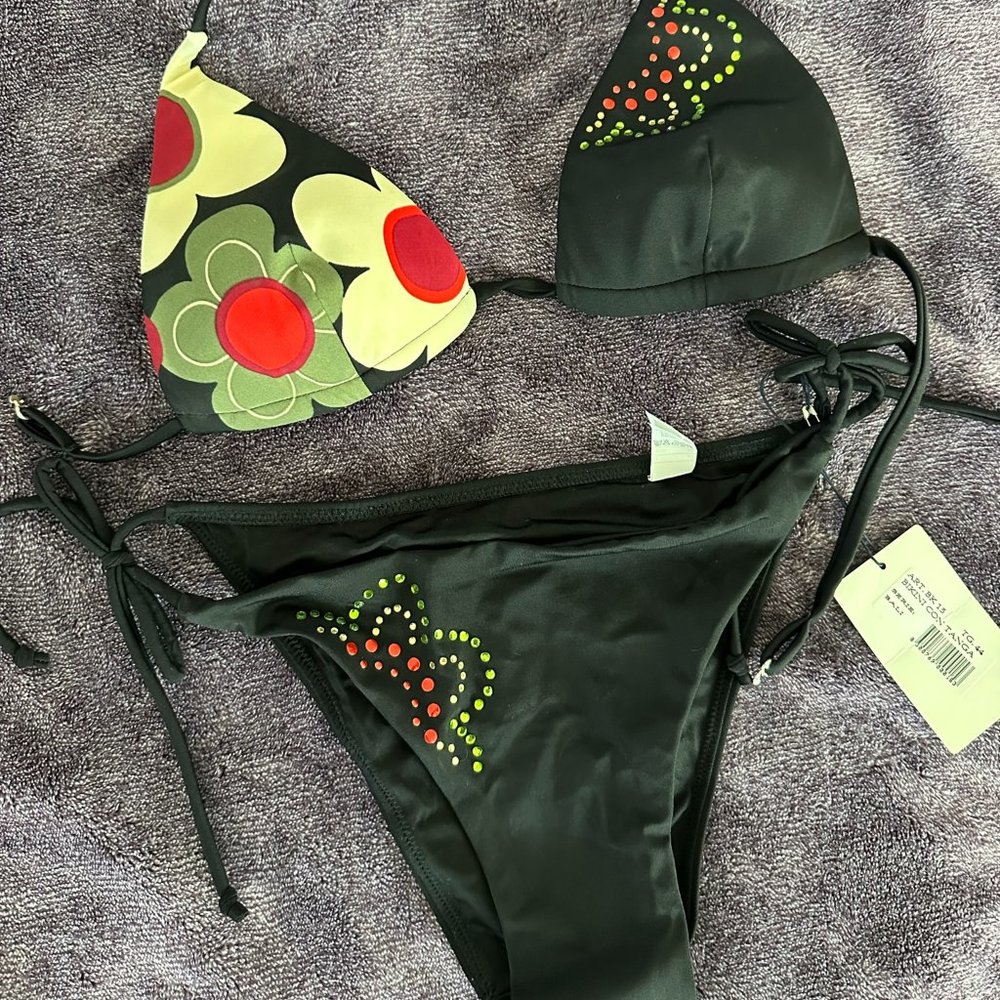 NWT Black embellished Intimo Privato italian string bikini